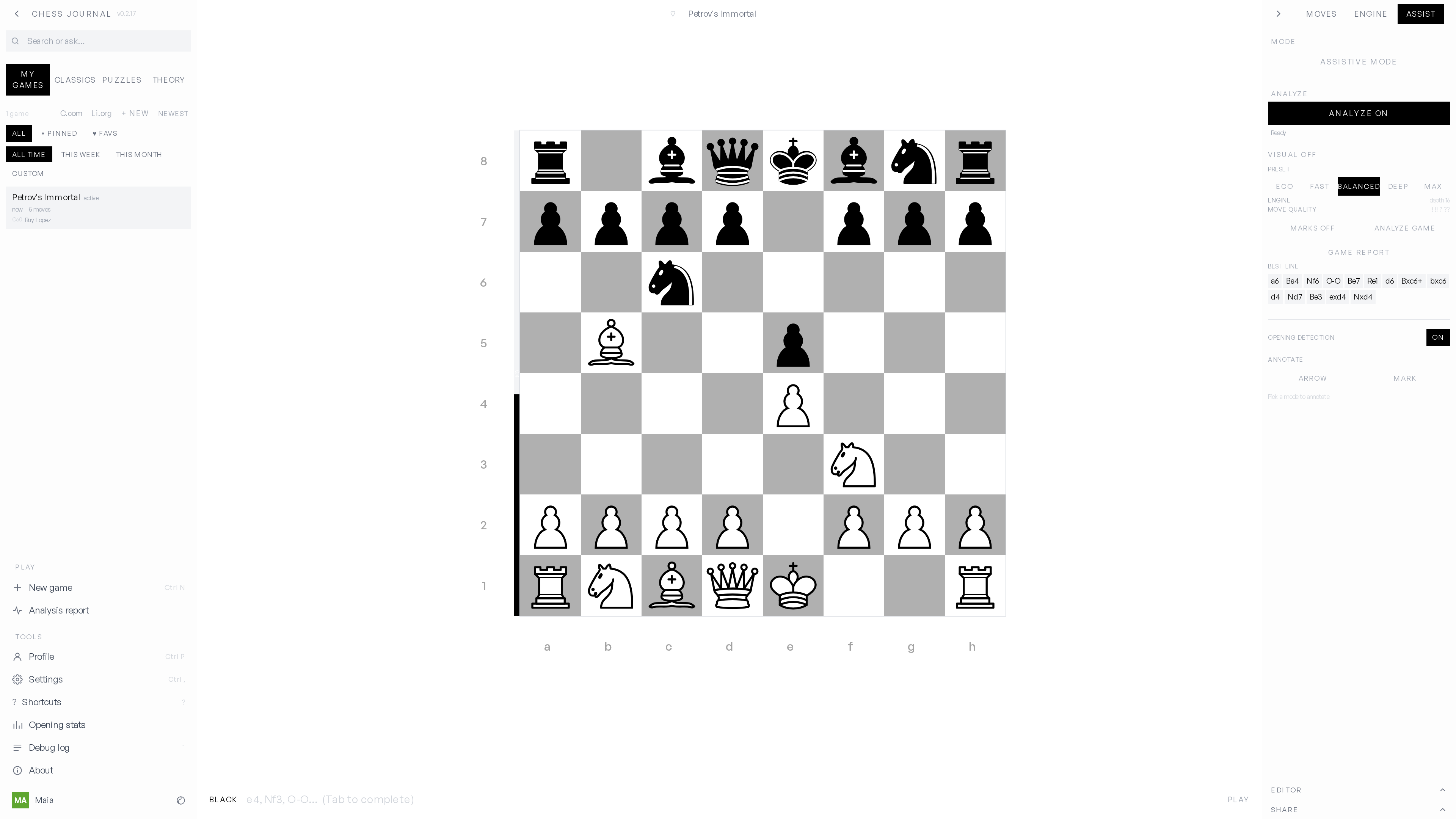 Stockfish engine analysis panel